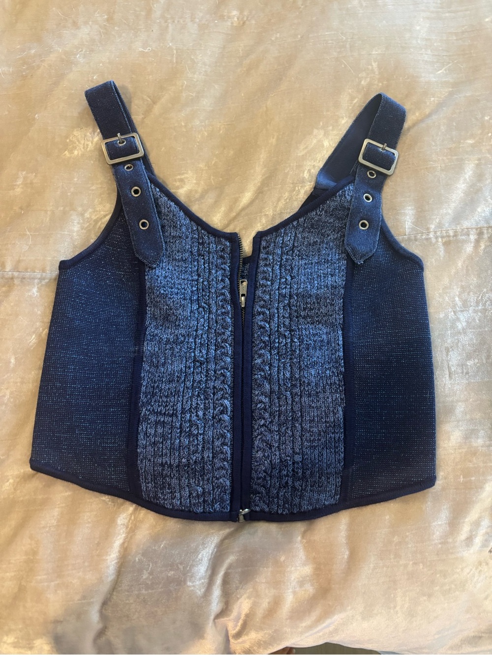 Pilcro Navy & Heather Blue Zip Knit Sweater - Picture 2 of 3